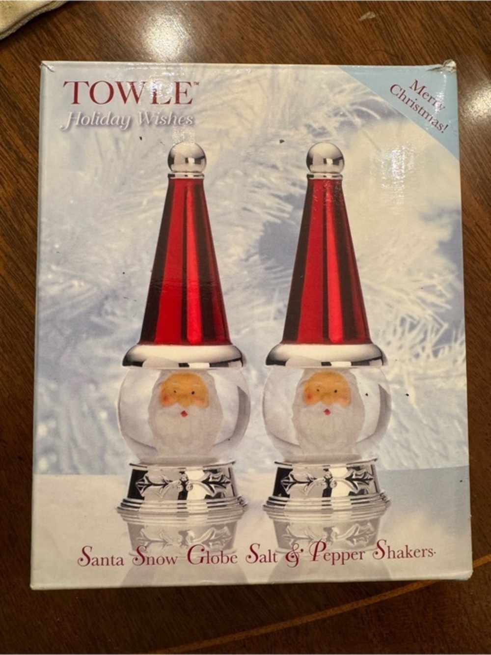 Towle Holiday Wishes Santa Snow Globe Salt & Pepper Shakers - Red & Silver